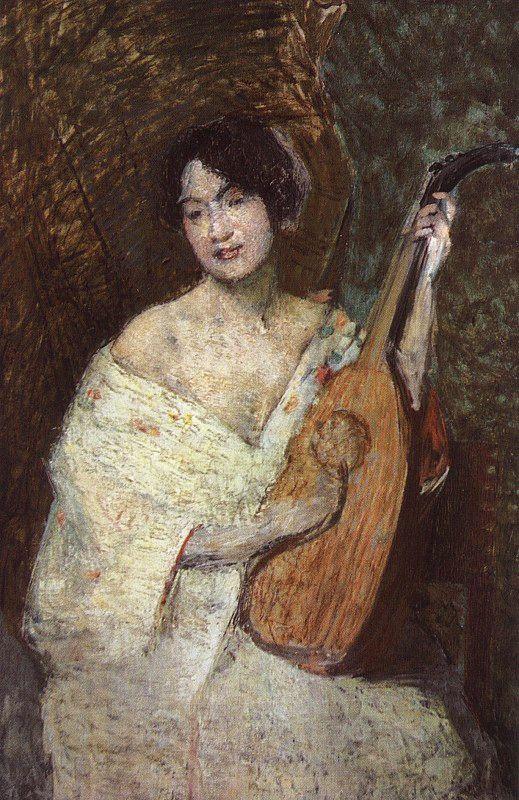 Alden J Weir Lady with a Mandolin oil painting picture